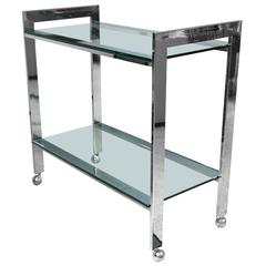 Milo Baughman Style Chrome and Glass Two-Tiered Barcart