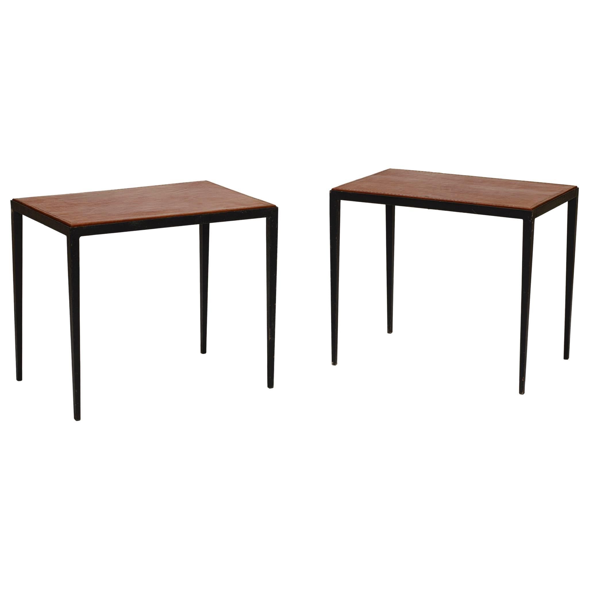 Pair of Side Tables with Iron Frames and Leather Tops by Jean-Michel Frank For Sale