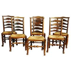 Set of Six 19th Century Ash Ladder Back Chairs