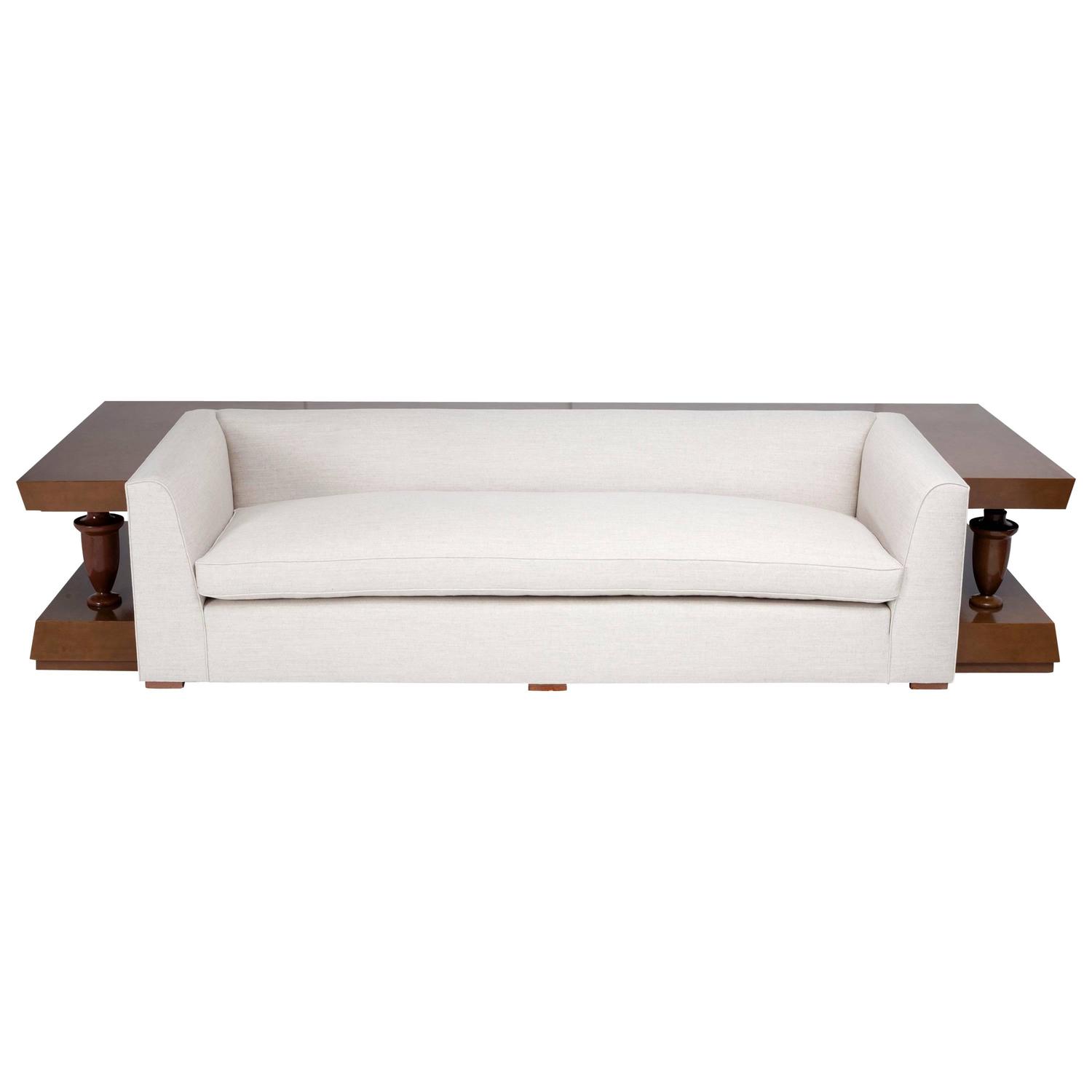Large Sofa with Wood Surround by James Mont For Sale at