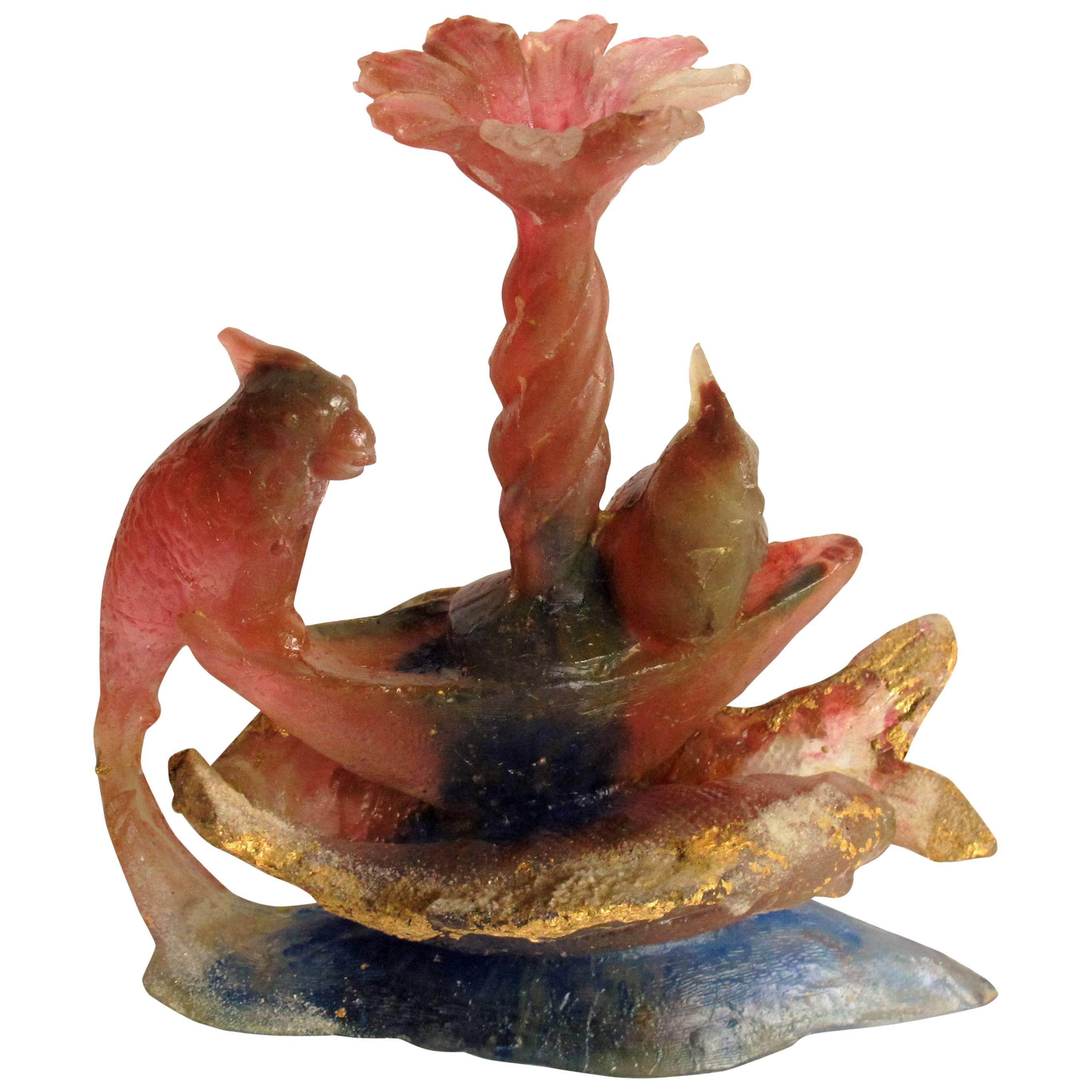 Glass Object with Birds, Fish and Flower by Richard Price ‘Pâte De Verre’ For Sale