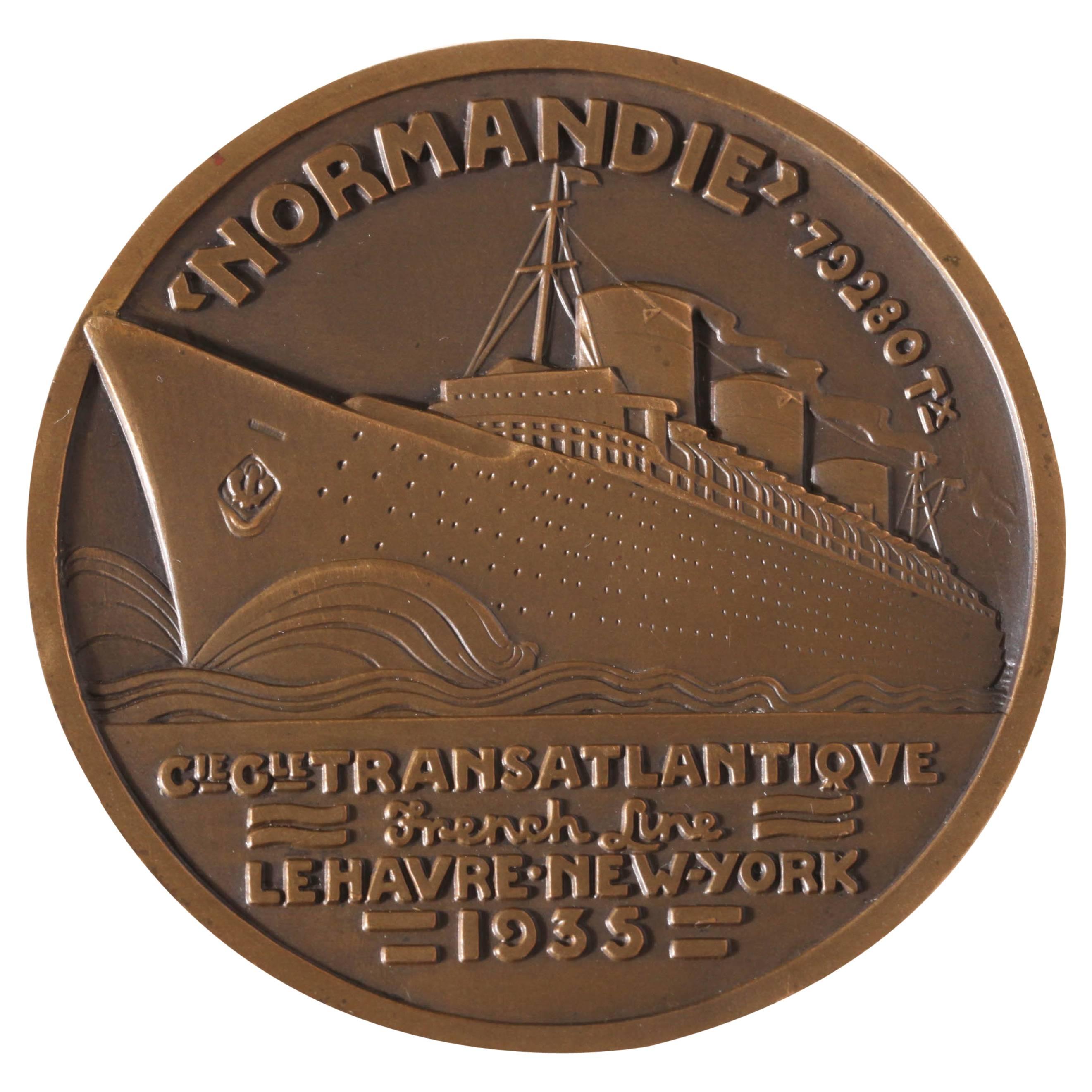Art Deco Bronze Medal Commemorating the Maiden Voyage of the S.S. Normandie