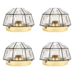 Vintage Four Identical Limburg Iron Glass Flush Mounts