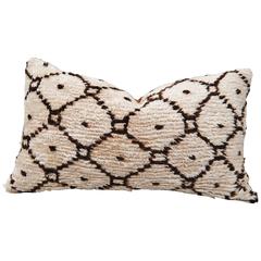 Vintage Hand-Loomed Wool Moroccan Beni Ouarian Pillow, Cream and Brown