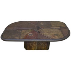 Paul Kingma Style Slate and Bronze Coffee Table signed V. Ramburrem, circa 1985