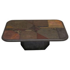 Paul Kingma Style, Slate and Bronze Coffee Table V. Ramburrem, circa 1985