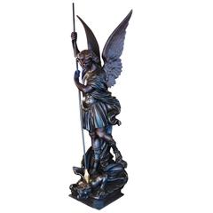 Antique Exceptional Cast Iron Statue of Archangel St. Michael 