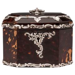 Tortoiseshell and Silver Tea Caddy