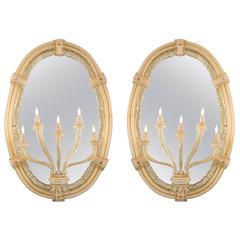 Vintage Seguso, a Large Pair of Italian Murano Glass Mirror Sconces