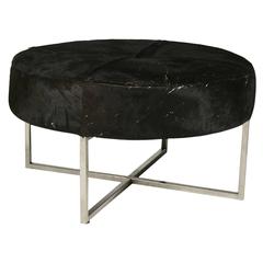 Mid-Century Modern Cow Hide Upholstered Round Bench