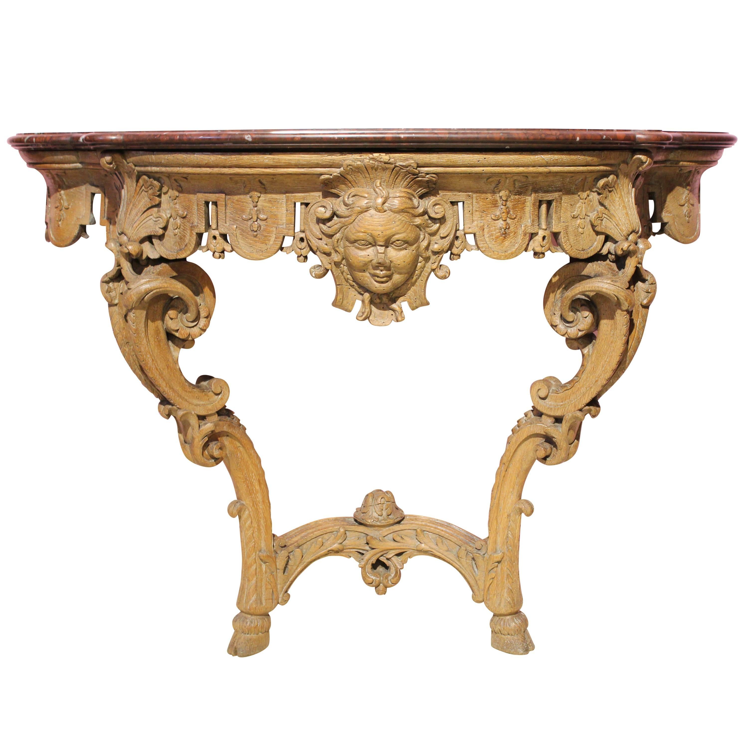 Regency Console Table Oak and Marble 18th Century, circa 1730 For Sale