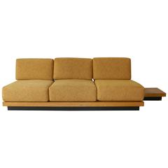 Three-Seat Sofa in Wood and Yellow Fabric by Gustave Gautier