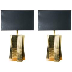 Pair of Brass "Geometrical" Lamps, Italy, 1980