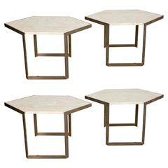 A rare set of 4 metal and travertine tables , Italy, 1970. A rare set of 4 metal and travertine tables , Italy, 1970.