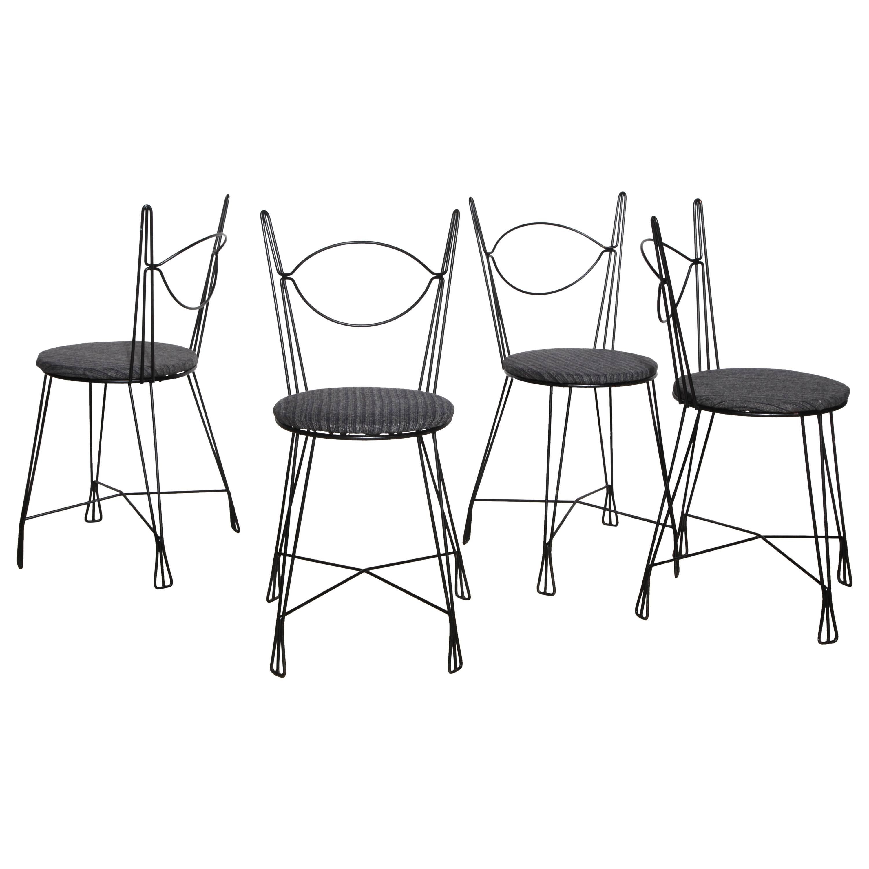 Set of Four Tony Paul for Woodlin-Hall Black Enameled Iron Bistro Chairs, 1950s