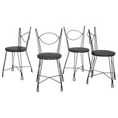 Retro Set of Four Tony Paul for Woodlin-Hall Black Enameled Iron Bistro Chairs, 1950s