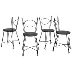 1950s Set of Four Tony Paul for Raymor Ice Cream Parlor Group Black Iron Chairs 12
