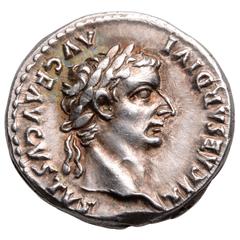 Antique Roman Silver Denarius of Emperor Tiberius, 15 AD