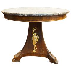 French Empire Round Marble Top Center Table with Classical Bronze Mounted Figure