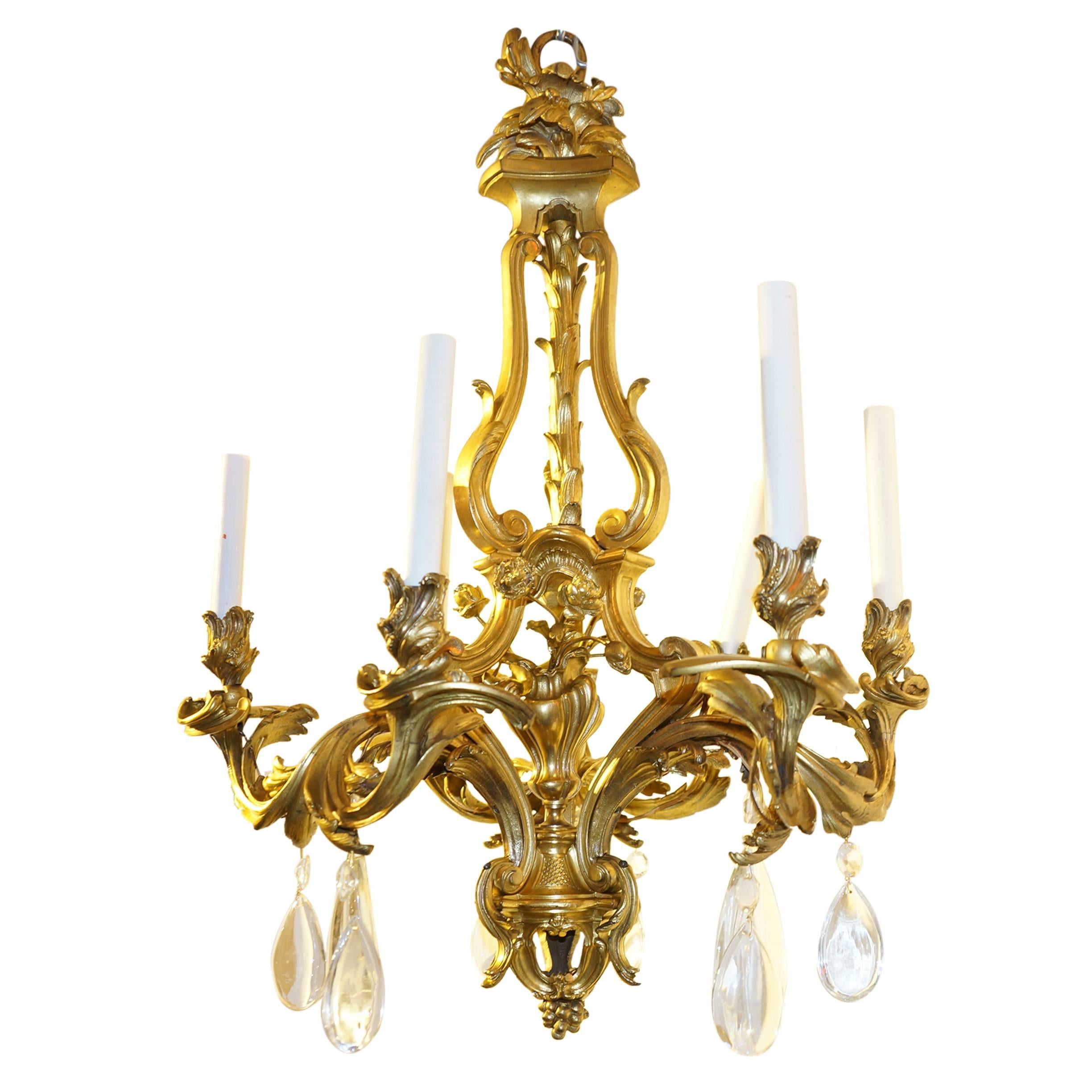 Beautiful French Louis XV Style Gilt Bronze and Crystal Chandelier