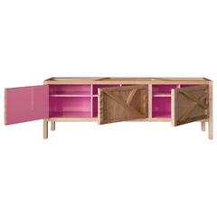 Inside-Out Cabinet Largo, Fine Lacquer Finish Pink, Credenza, Cupboard