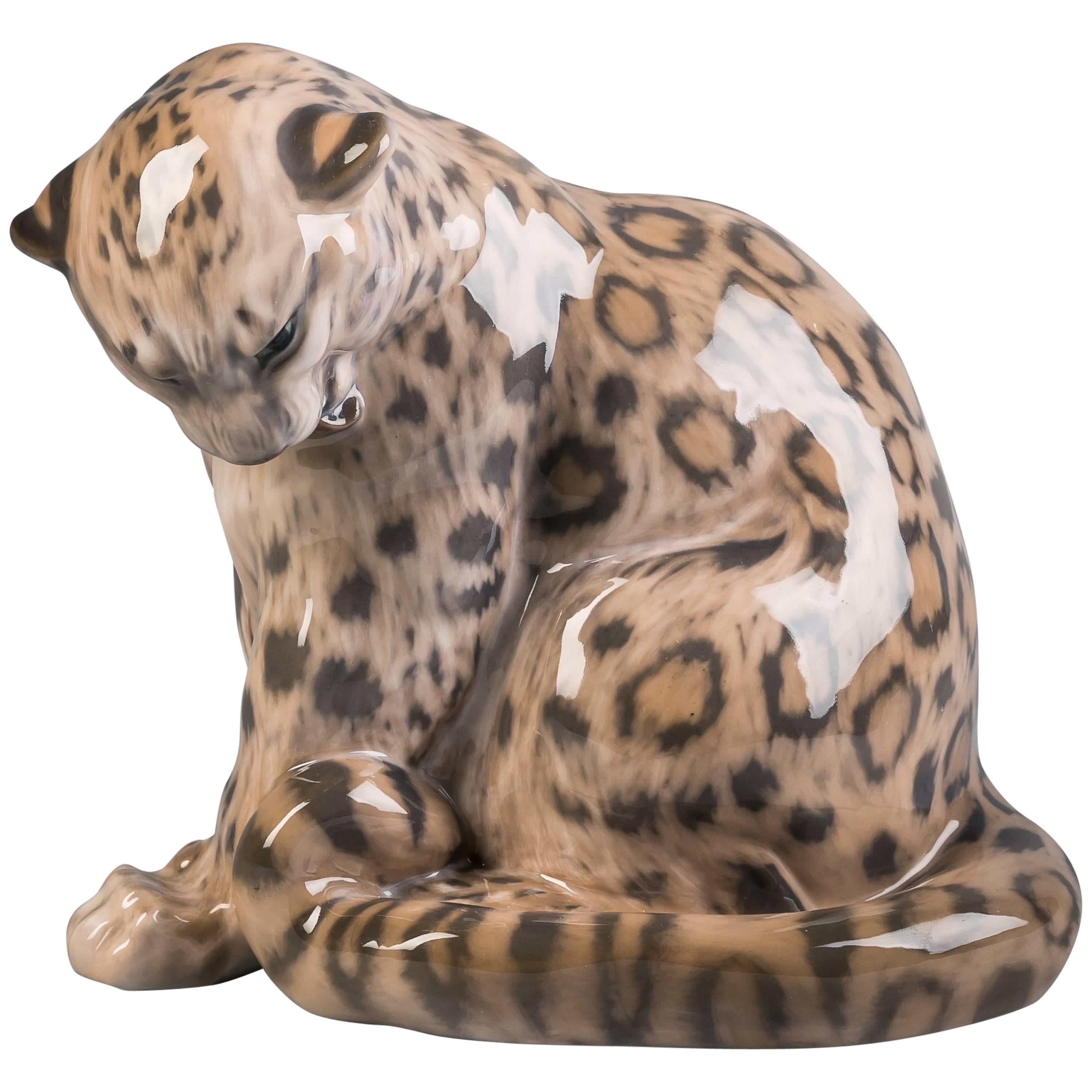 Porcelain Snow Leopard, Royal Copenhagen, 20th Century