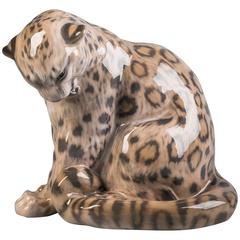 Porcelain Snow Leopard, Royal Copenhagen, 20th Century