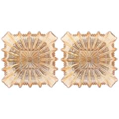 Pair of Limburg Sconces or Flush Mounts Amber Glass