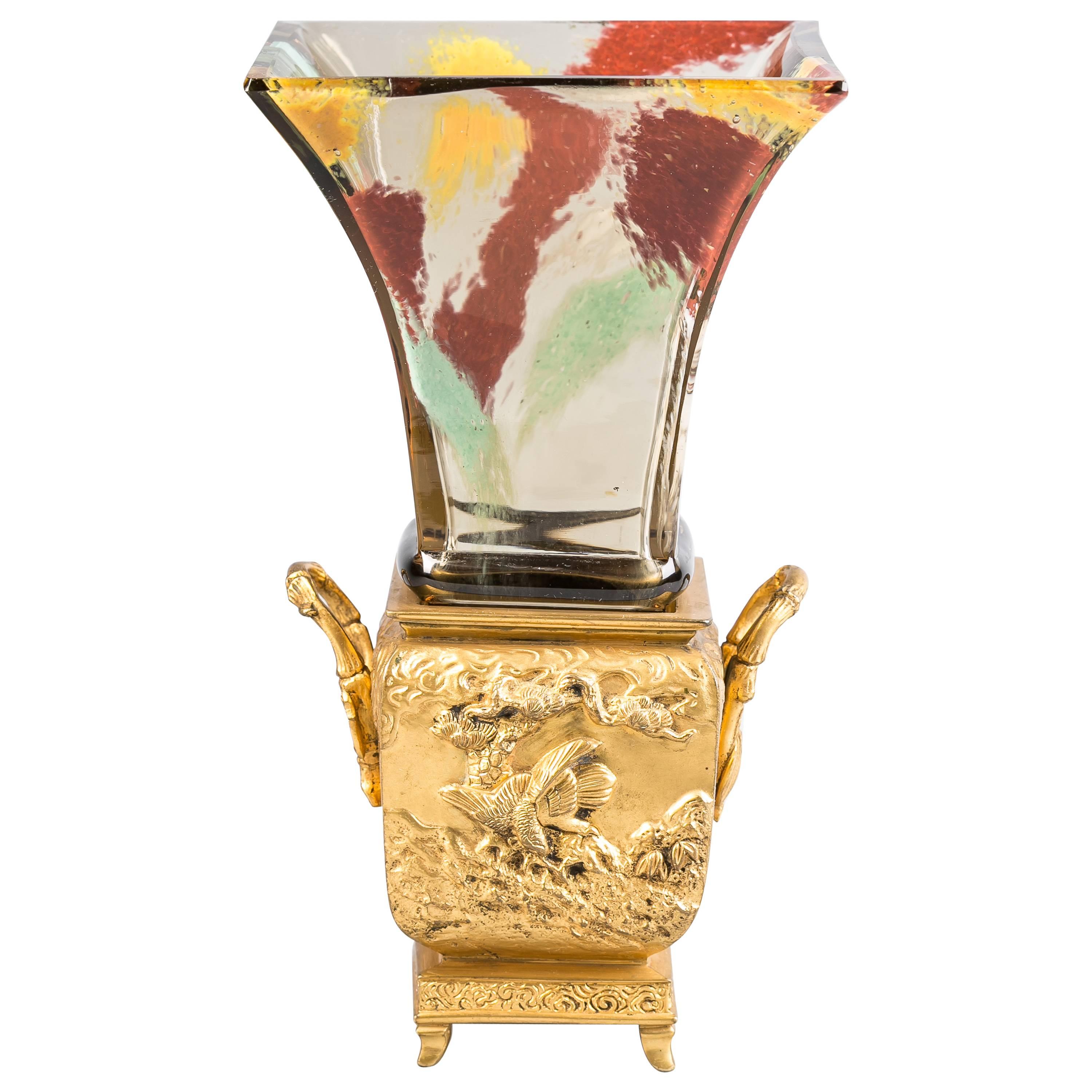 Bronze and Glass Vase, Escalier De Crystal Vase, circa 1890 For Sale