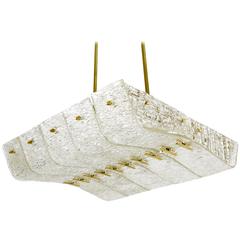 Huge Spare Kalmar Austria Brass and Textured Glass Chandelier, 1950s 1