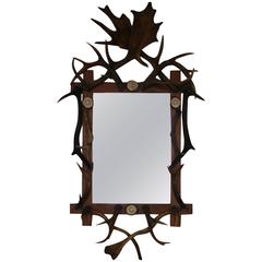 Antique 19th Century Black Forest Antler Mirror