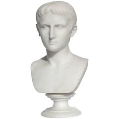Young Augustus Caesar Carrara Marble Bust 