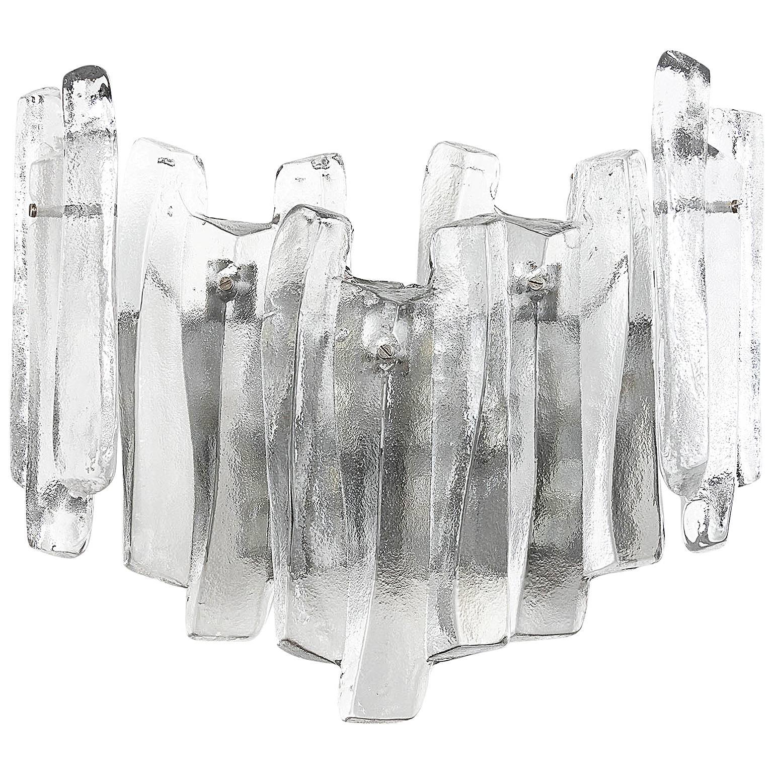 1960s Large Kalmar Ice Glass Sconce, 1960s For Sale