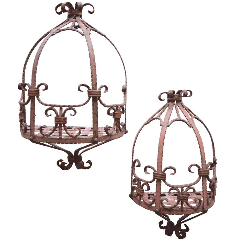 Two Wrought Iron Hanging Shelves or Plant Stands at 1stdibs