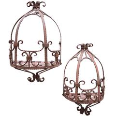 Two Wrought Iron Hanging Shelves or Plant Stands