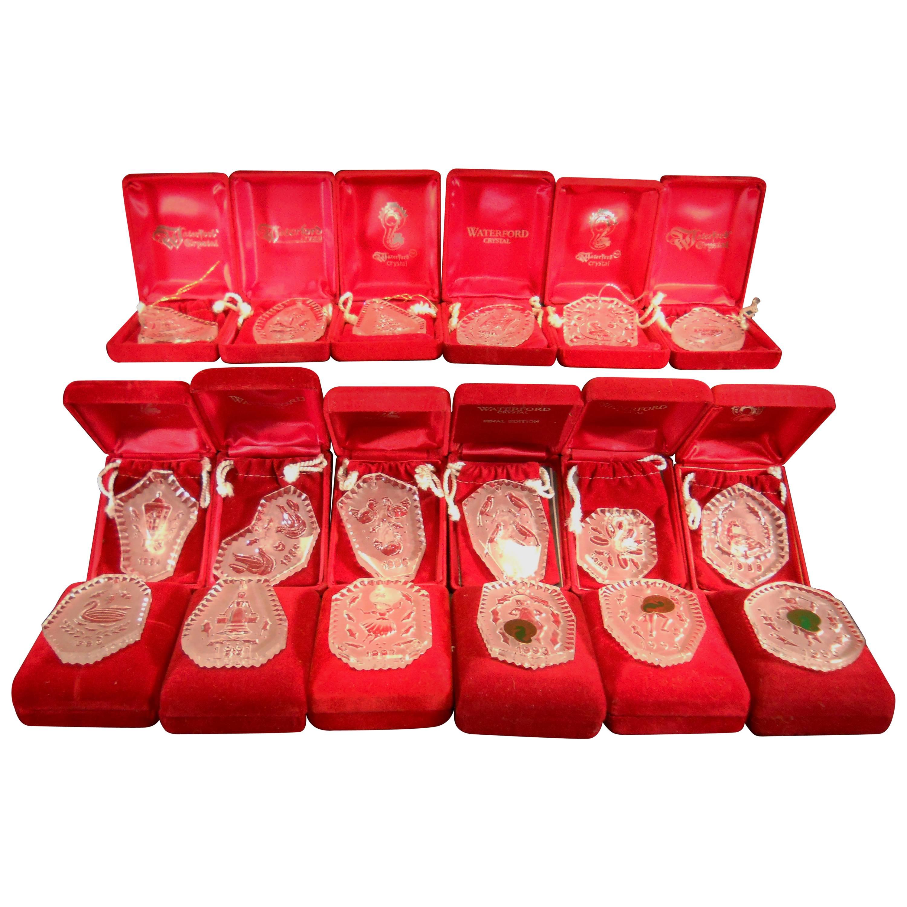Complete Set of 18 Waterford Days of Christmas Flat Ornaments with Boxes For Sale