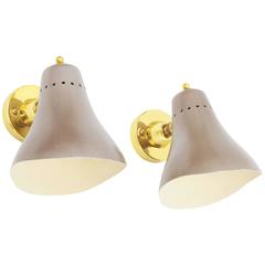 Italian 1950s Brass and Lacquered Cone Sconces 2