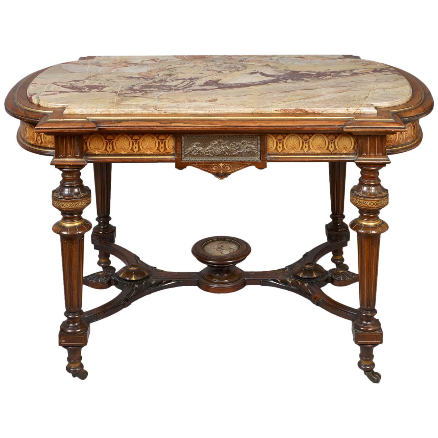 Center Table with Marble Top Attributed to Pottier and Stymus, New York For Sale