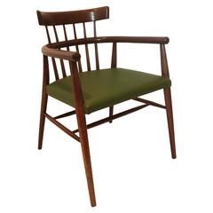 Danish Modern Windsor Style Spindle Back Armchair in Leather Seat