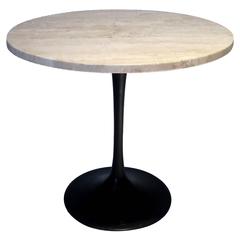 1970s Marble and Black Enameled Metal Base Oval Cocktail Table