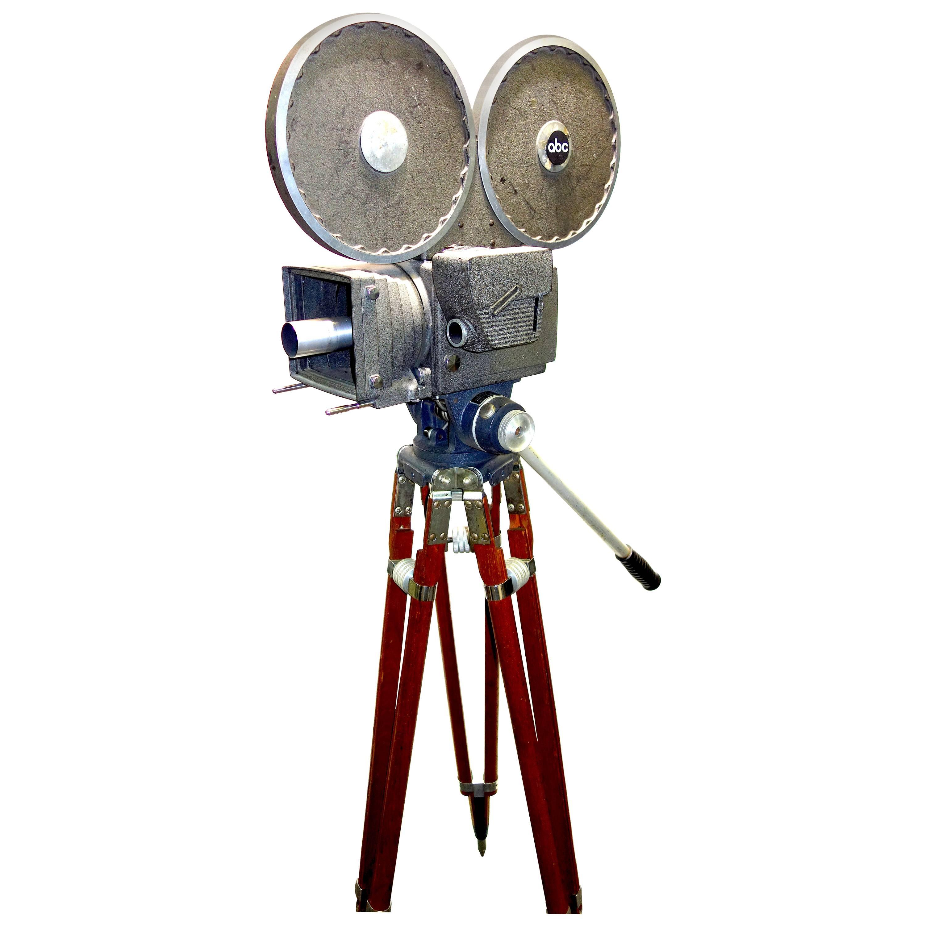 Cinema Newsreel Camera, as Sculpture, All Original with Wood Tripod For Sale