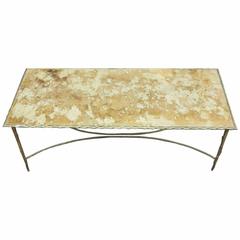 Vintage 1950-1970 Coffee Table by Maison Baguès in Bronze, Top Oxyded Mirror Gilded