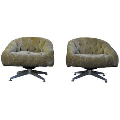Pair of Ward Bennett Swivel Lounge Chairs