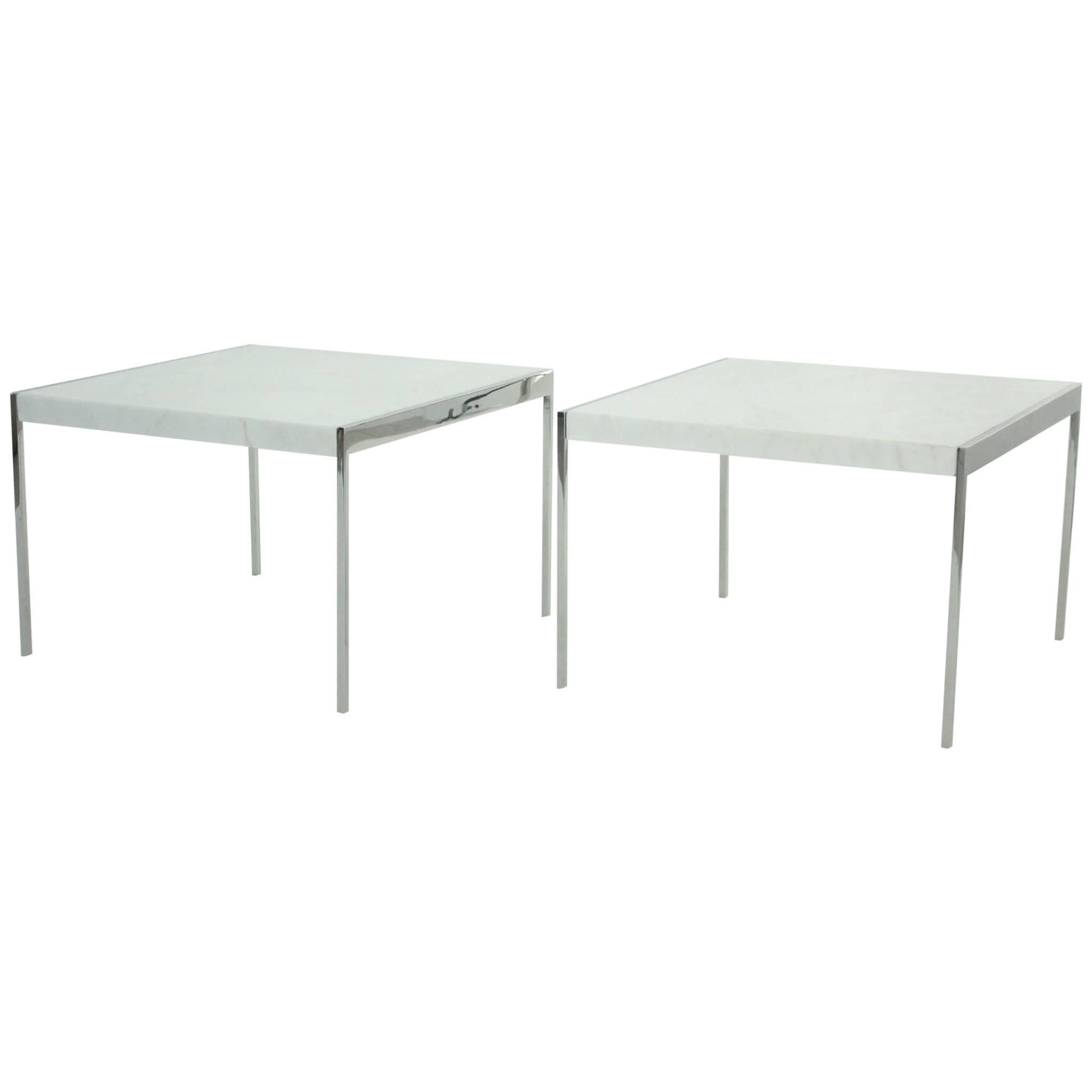 Pair of Midcentury Chrome Steel and Marble Tables For Sale