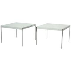 Pair of Midcentury Chrome Steel and Marble Tables