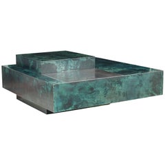 Aldo Tura Emerald Green Goatskin Coffee Table and Bar