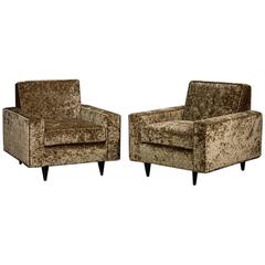 Pair of Vintage Deco Style Upholstered Club Chairs