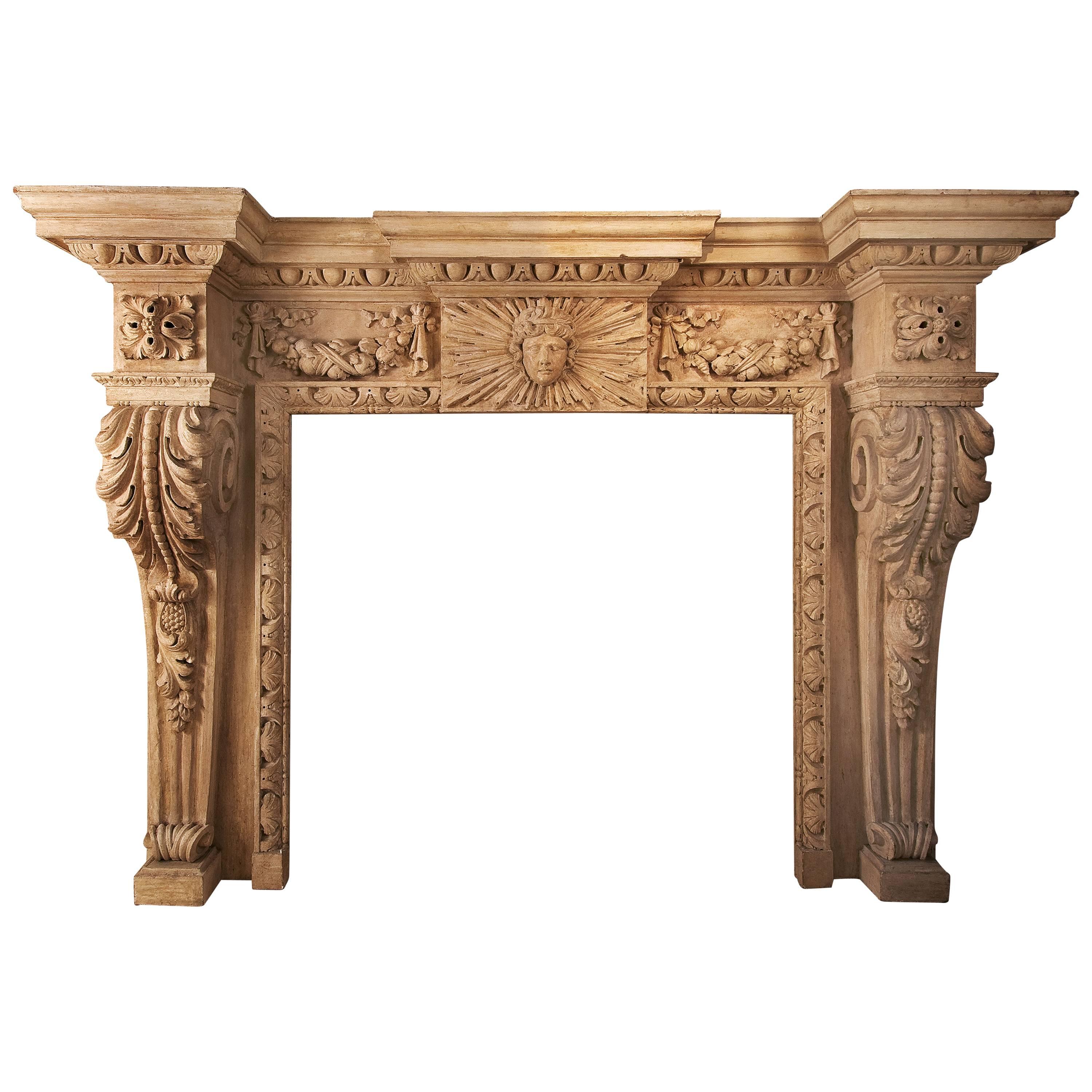 Large George-II Fireplace in Painted Wood For Sale