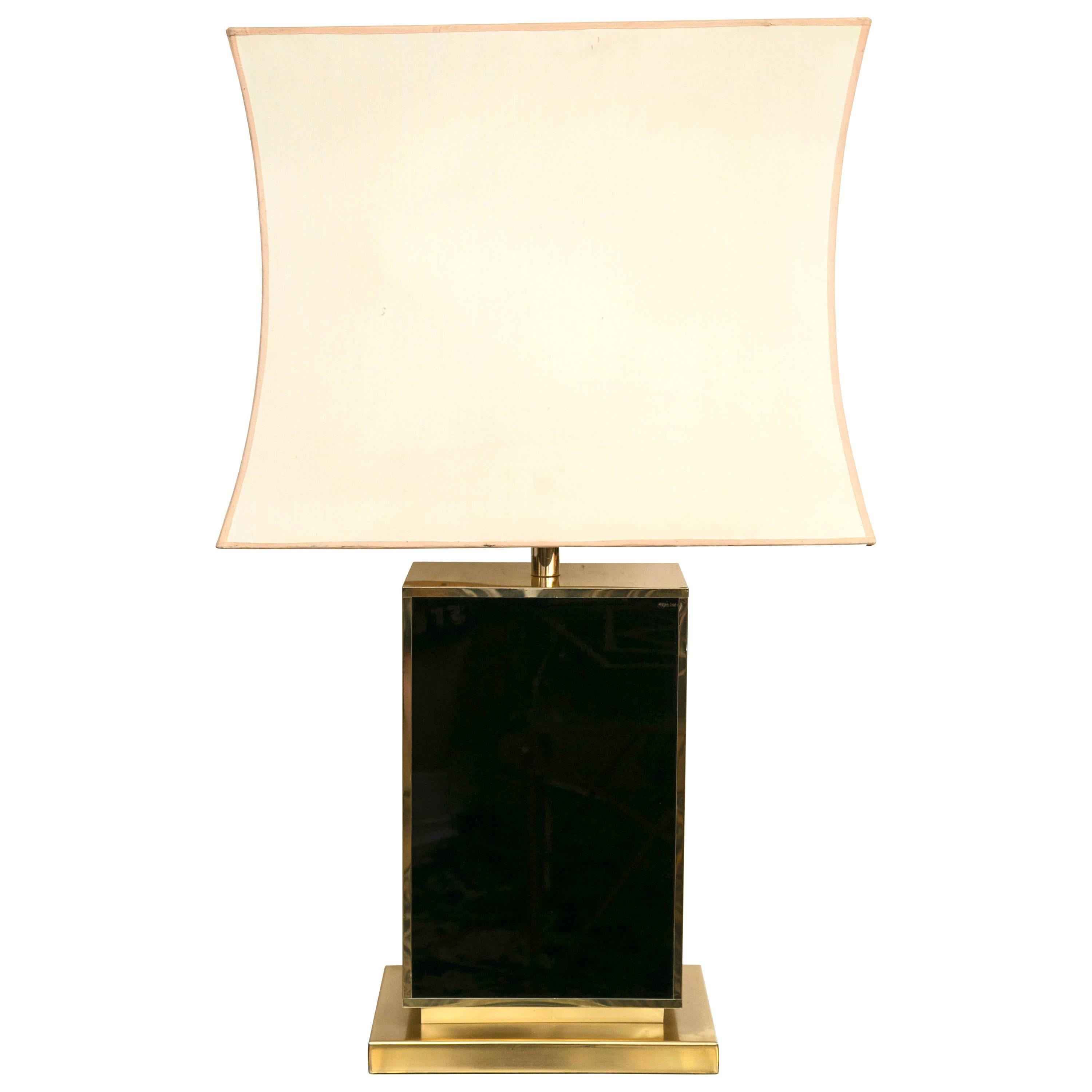 Black Lacquer and Gold Tone Table Lamp in the Manner of Romeo Rega For Sale
