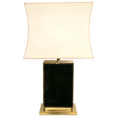 Black Lacquer and Gold Tone Table Lamp in the Manner of Romeo Rega